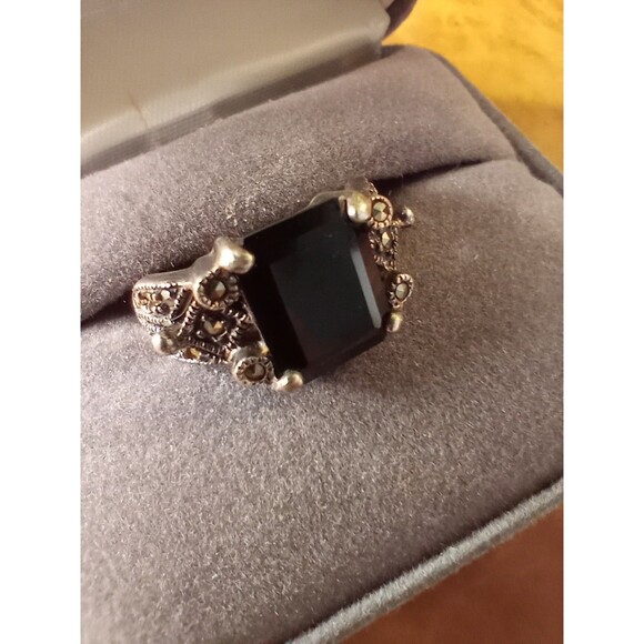 VTG Black Onyx Art Deco Ring Sterling Stamped 925 Size 7 - Picture 3 of 6